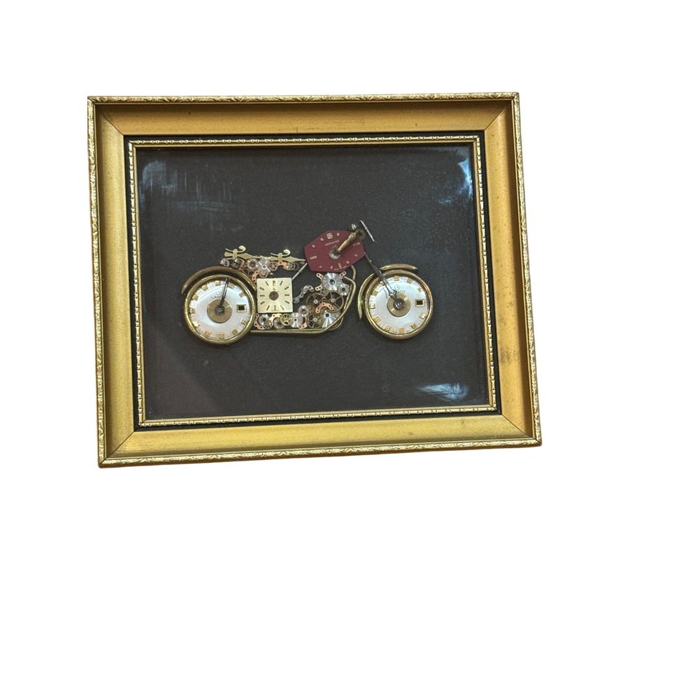 Vintage Watch Part Motorcycle Framed Art Lanco & Chevalier Watch Dials Steampunk